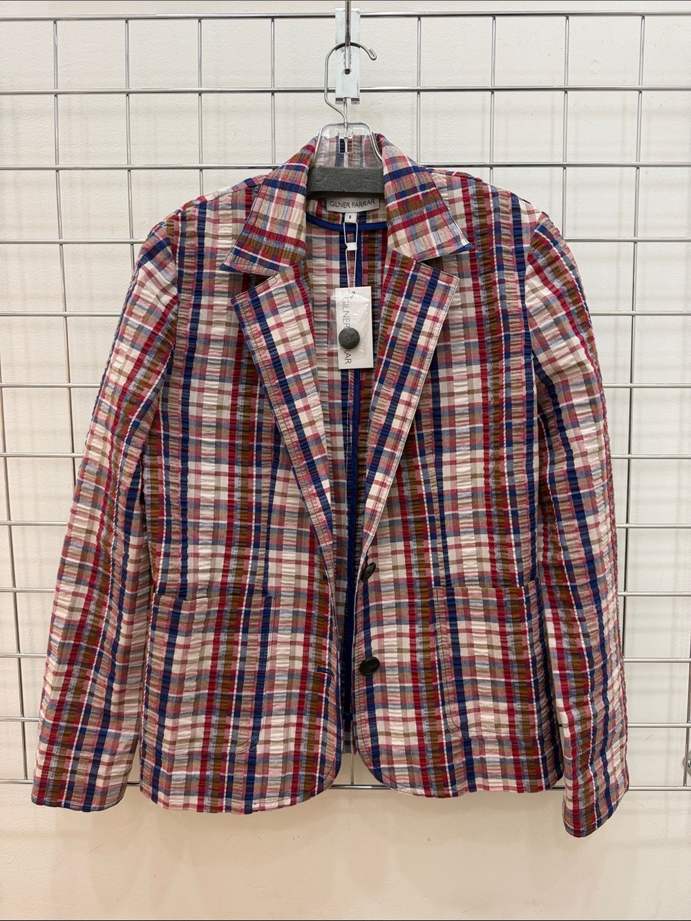 Beautiful Plaid Seersucker Blazer in Red Multi